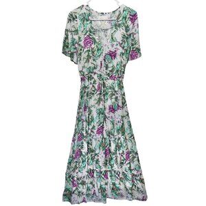 Anthropologie Sunday Mi Amor‎ Maxi Dress Size XS Short Sleeve Floral Tiered Boho